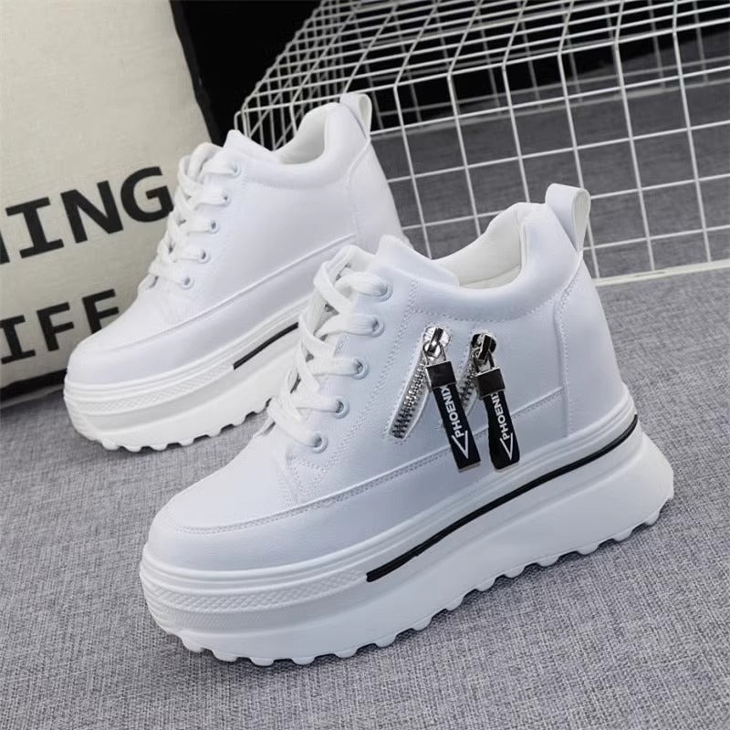 Damen Sportliche Sneaker mit Plateau und Reißverschluss