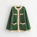 Damen Strickjacke mit Modischem Karomuster und Knopfdetails R&B