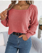 Damen lässiger Strickpullover mit strukturierter Oberfläche und romantischem Zopfdesign