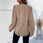 Damen Elegante Bluse mit Leoprint und voluminösen Ärmeln R&B