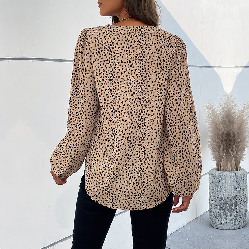 Damen Elegante Bluse mit Leoprint und voluminösen Ärmeln R&B