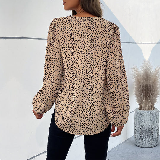 Damen Elegante Bluse mit Leoprint und voluminösen Ärmeln R&B