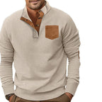 Herren nan strukturiertes Halbknopf-Troyer mit Kentkragen, Brusttasche und Lederoptik-Ellbogenpatches R&B