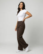 Retro Cordhose Damen Weites Bein Braun Warme Winterhose High Waist