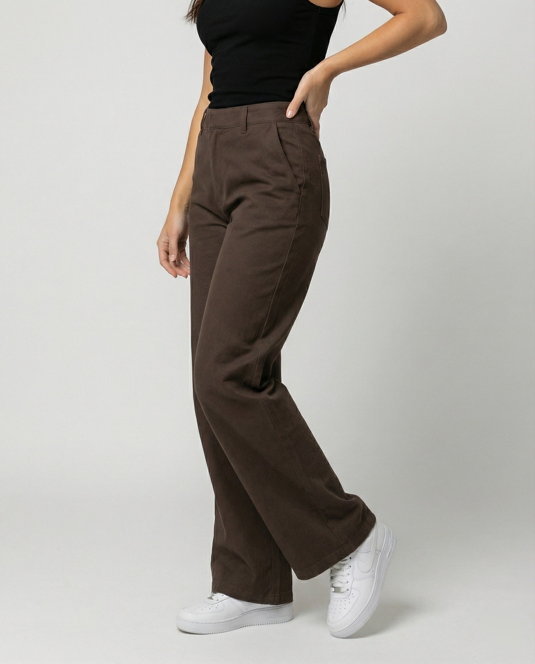 Retro Cordhose Damen Weites Bein Braun Warme Winterhose High Waist