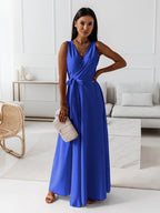 Damen elegantes Wickelkleid mit Taillengürtel R&B