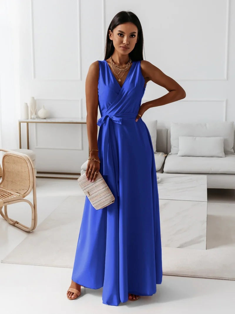 Damen elegantes Wickelkleid mit Taillengürtel R&B