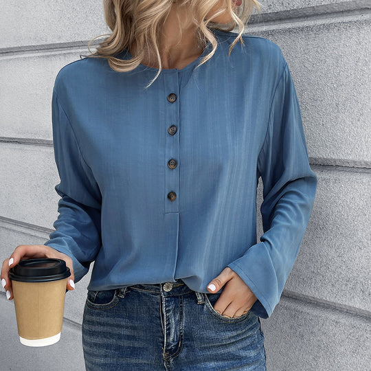 Damen Lockere Bluse mit Knopfdetail und langen Ärmeln R&B