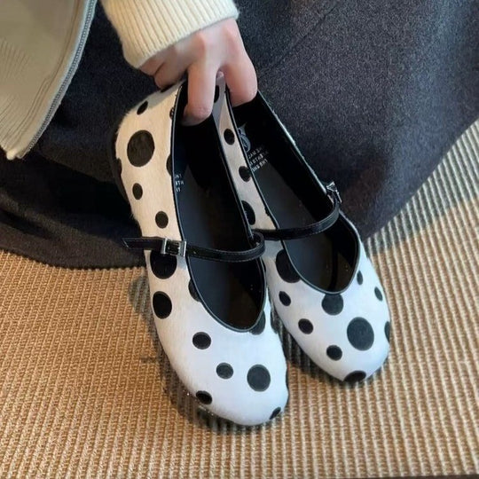 Damen Ballerinas mit modischem Punkten-Design und verstellbarem Riemchen R&B