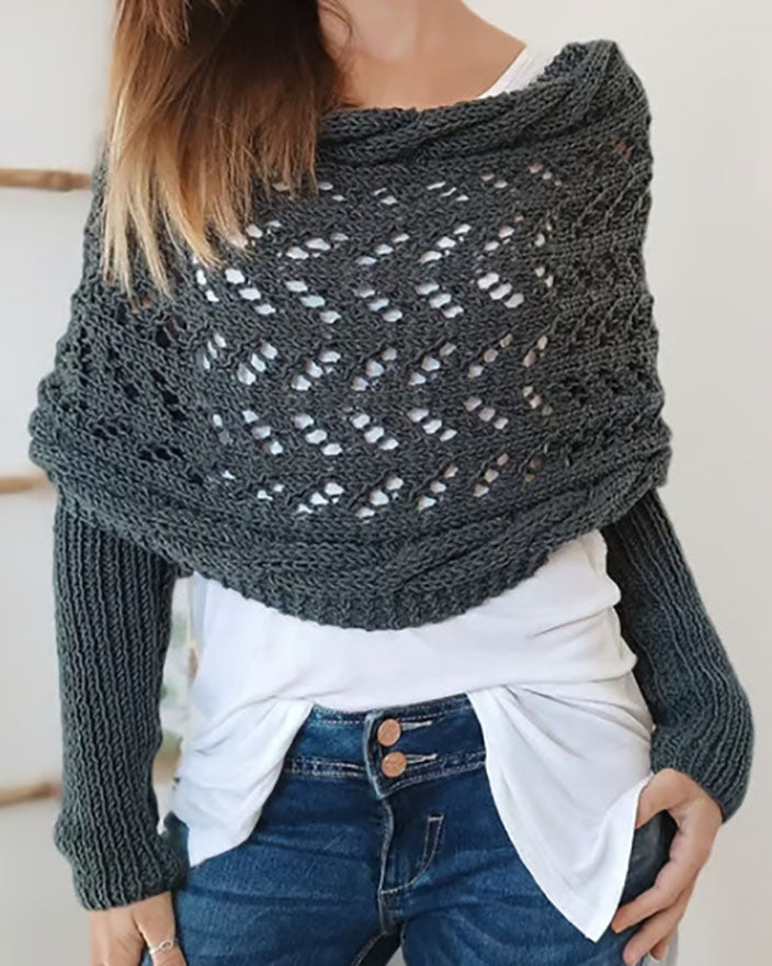 R&B | Hohl Langarm Gestrickter Schal Pullover