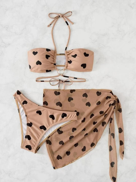 Damen Bandeau Bikini-Set mit verspieltem Herzdesign R&B