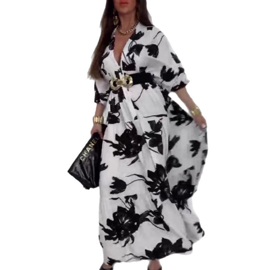Damen Maxikleid mit floralem Print und knielangem Schnitt R&B