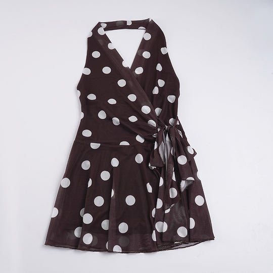 Damen Wickelkleid mit Polka-Dots und verspieltem Taillengürtel R&B