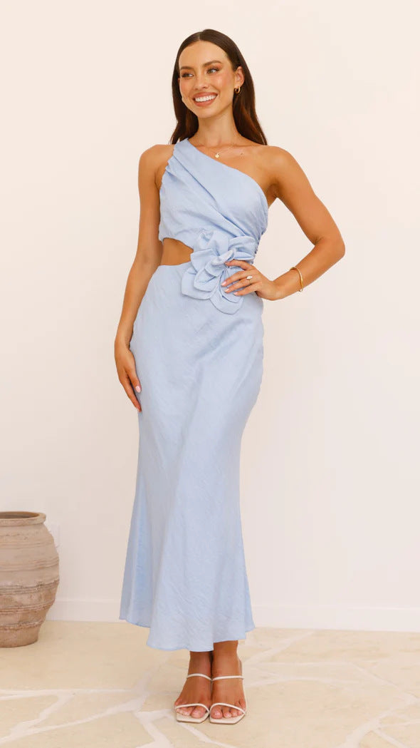 Damen Elegantes Maxikleid mit asymmetrischem Schnitt und floralem Detail R&B