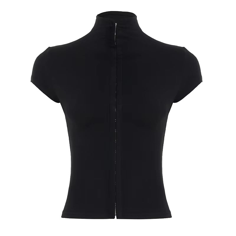 Damen sportliches Kurzarm-T-Shirt mit hoher Kragenführung R&B