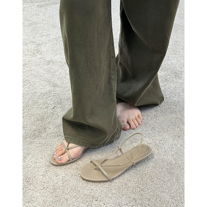 Damen Zehentrenner-Sandalen mit eleganten Riemen und goldenen Akzenten R&B