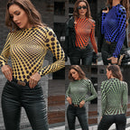 Damen figurbetontes Langarmshirt mit grafischem Punktedesign