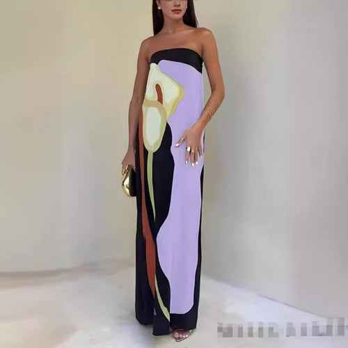 Damen Maxikleid mit lässigem schulterfreiem Design und floralem Print R&B
