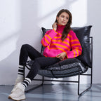 Damen hochwertiger gestreifter Pullover mit Stehkragen R&B