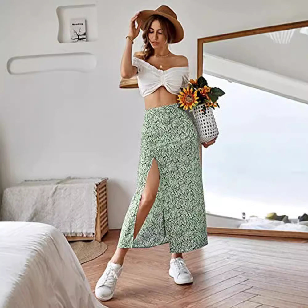Damen Maxirock mit floralem Print und seitlichem Schlitz R&B