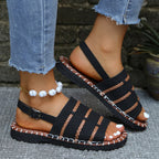 Damen Komfortable Sandalen mit geflochtenen Riemen und elastischem Fußbett R&B