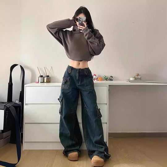 Damen Cargo-Jeans im lässigen Oversized-Stil mit praktischen Seitentaschen R&B