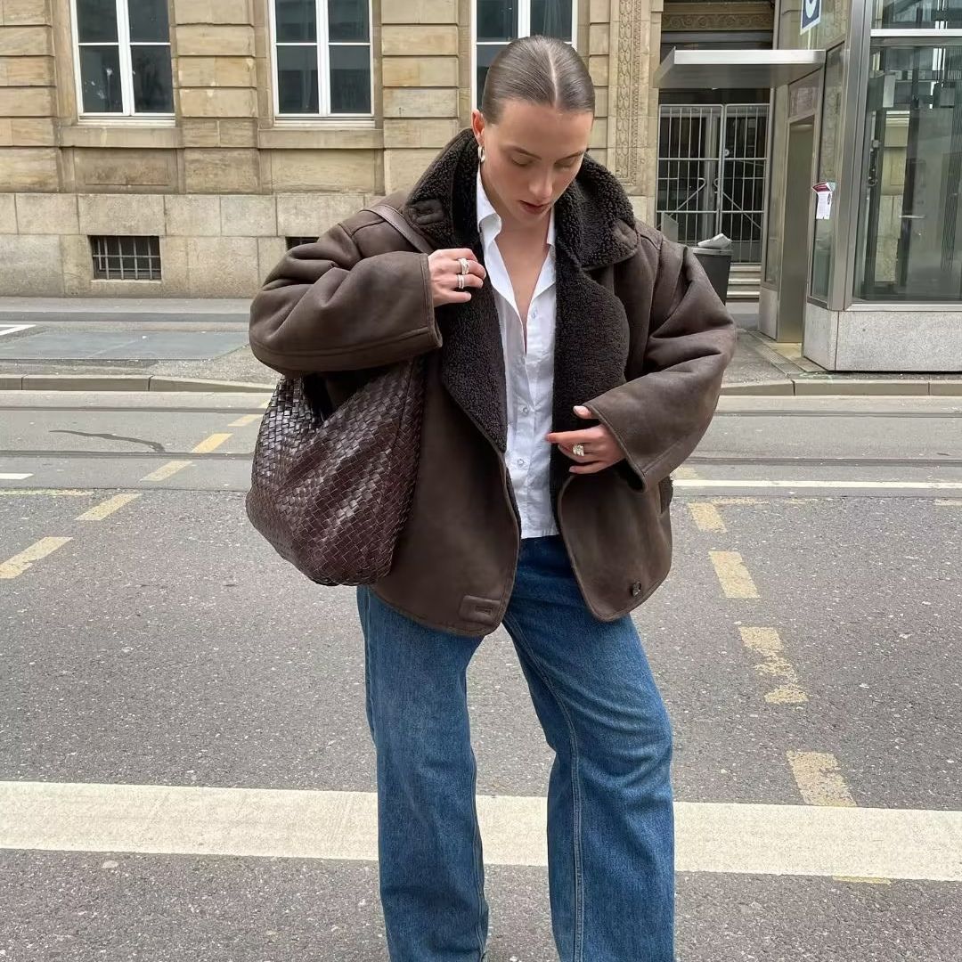 Damen Modische Übergangsjacke mit weichem Fleece-Innenfutter und schickem Revers R&B