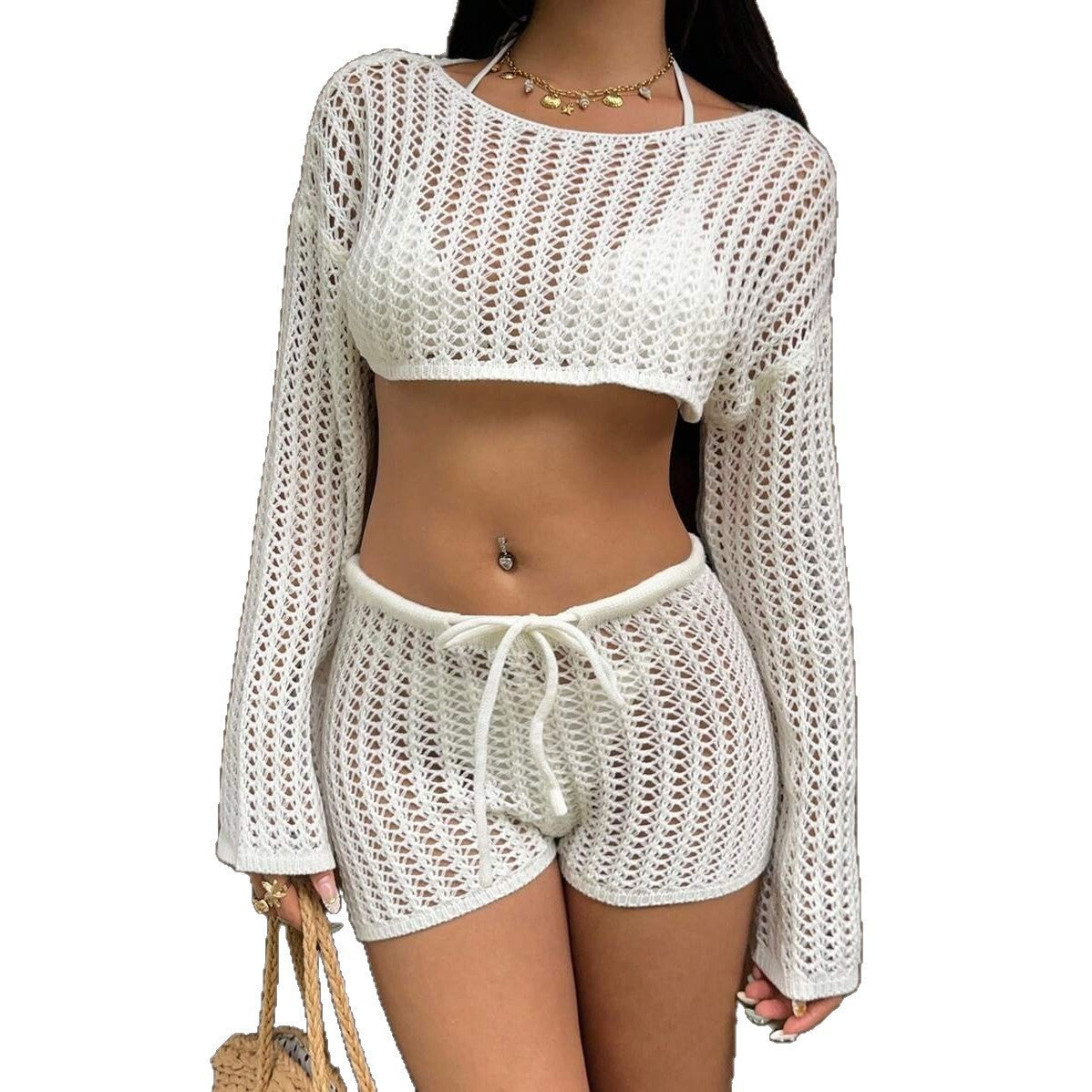 Damen luftiges Häkel-Set mit weiten Ärmeln R&B