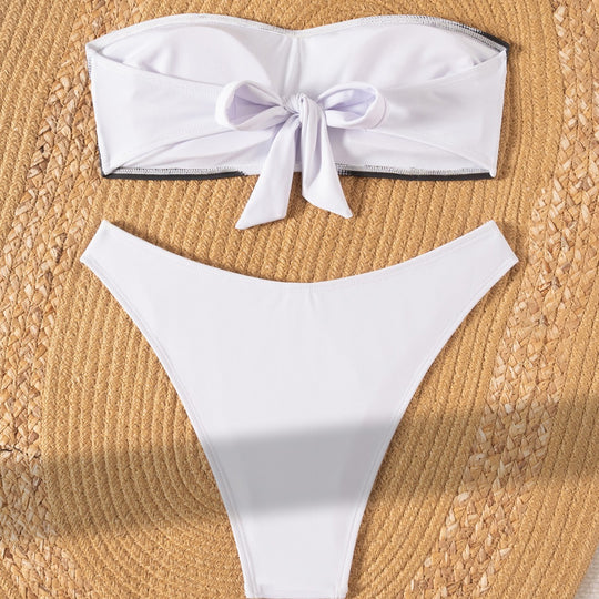Damen Bandeau Bikini mit modischem Grafikdesign R&B