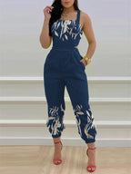 Damen eleganter Jumpsuit mit detailverliR&Btem Blättermotiv R&B