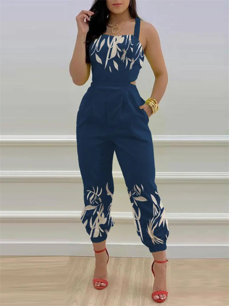 Damen eleganter Jumpsuit mit detailverliR&Btem Blättermotiv R&B