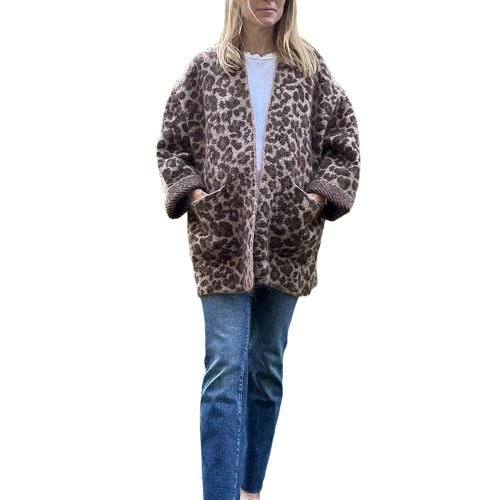 Damen kuschelige Leopardenjacke aus hochwertigem Material R&B
