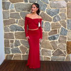 Damen Raffiniertes zweiteiliges Abendkleid im Off-Shoulder-Stil R&B