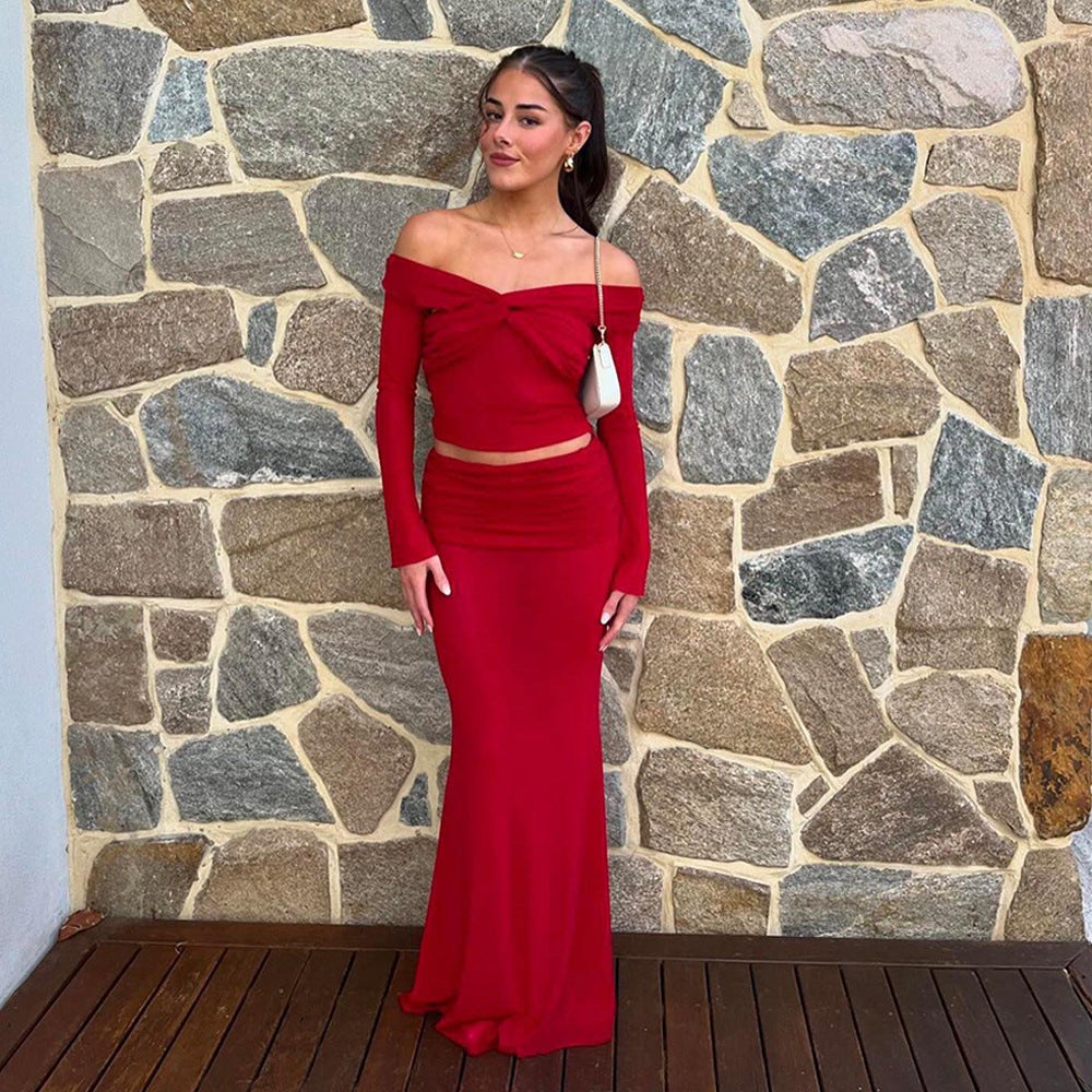 Damen Raffiniertes zweiteiliges Abendkleid im Off-Shoulder-Stil R&B