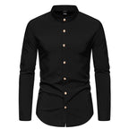 Herren Langarmhemd mit modernem Stehkragen und eleganten Knopfdetails R&B
