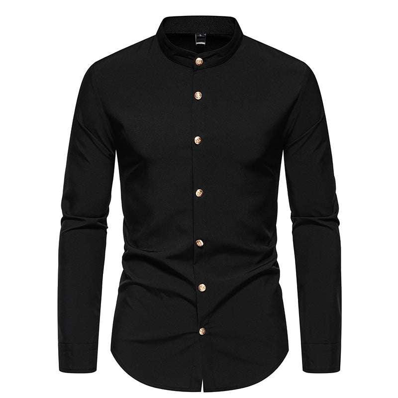 Herren Langarmhemd mit modernem Stehkragen und eleganten Knopfdetails R&B
