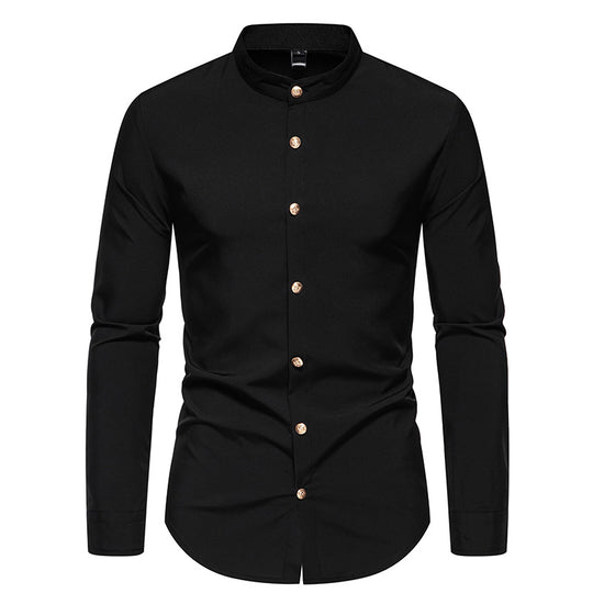 Herren Langarmhemd mit modernem Stehkragen und eleganten Knopfdetails R&B