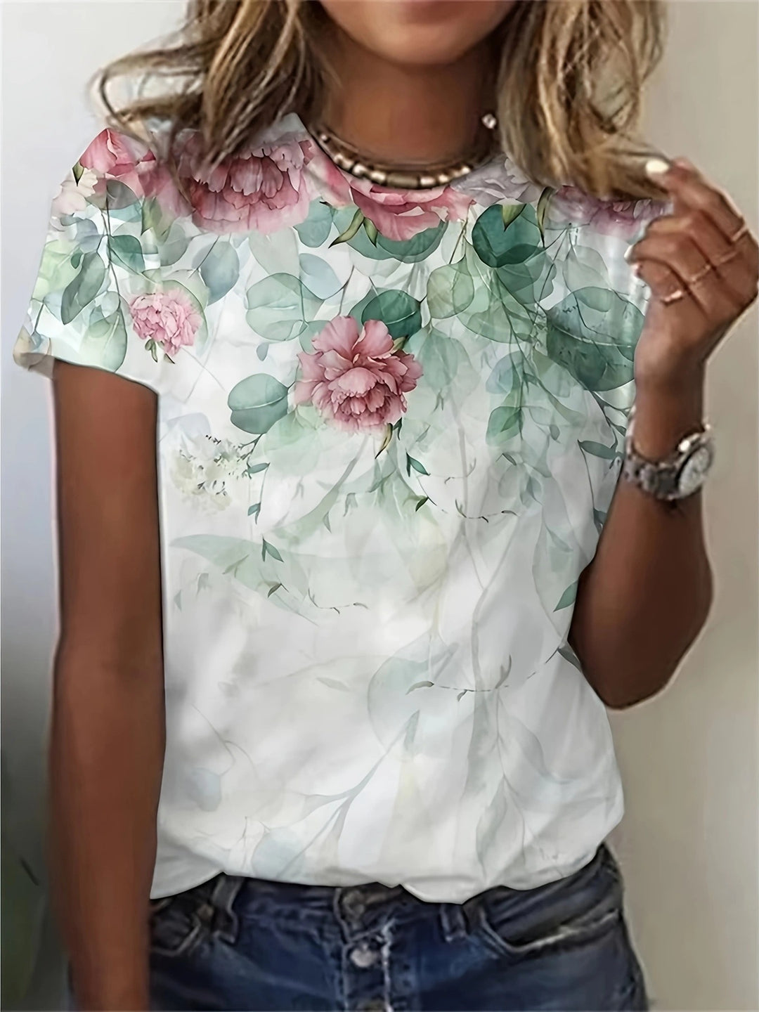 Damen T-Shirt mit floralem Design und modernem Schnitt R&B