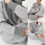 Damen Loungewear-Set mit hoher Kragen und strukturiertem Muster