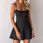 Damen sommerliches Trägerkleid mit Polka-Dots und fließendem Schnitt R&B
