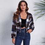 Damen modische Karojacke mit cropped Schnitt und praktischen Taschen R&B