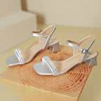 Damen Slingback-Sandalen mit funkelndem Design und komfortablem Blockabsatz
