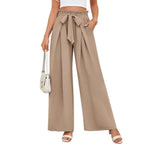 Damen weite Hochbundhose mit Taillengürtel und fließendem Stoff R&B