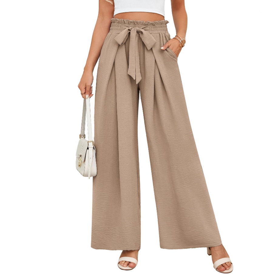 Damen weite Hochbundhose mit Taillengürtel und fließendem Stoff R&B