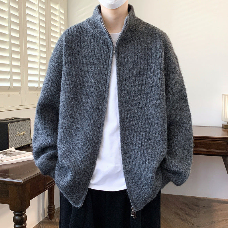 Damen Schicker und flauschiger Strickjacke mit hochgeschlossenem Reißverschluss R&B