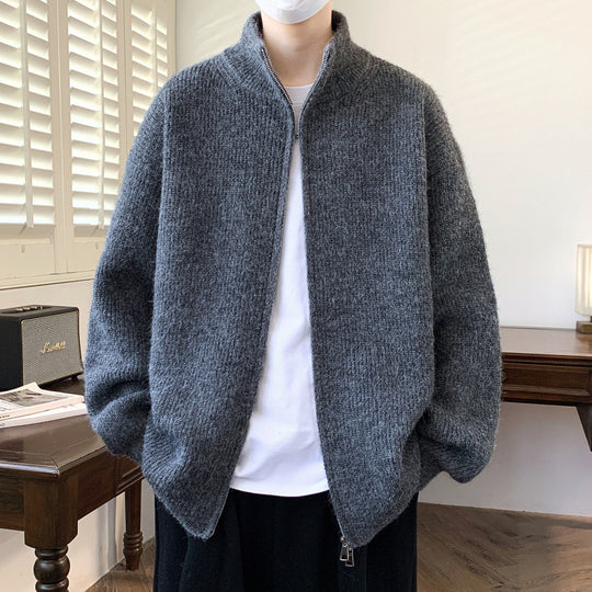 Damen Schicker und flauschiger Strickjacke mit hochgeschlossenem Reißverschluss R&B