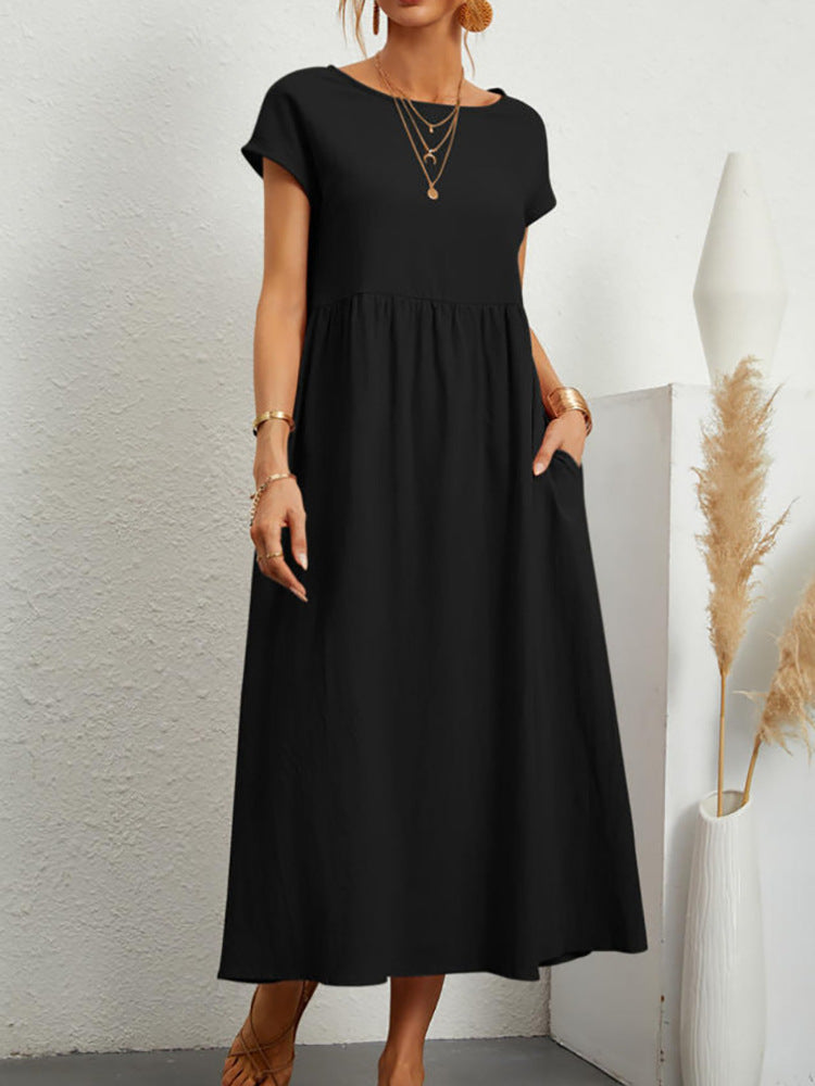 Damen Midikleid mit Lässigem Schnitt und Seitlichen Taschen R&B