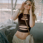 Damen Cut-Out Crop-Top R&B