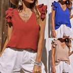 Damen Blusenshirt mit Rüschendetails und V-Ausschnitt R&B