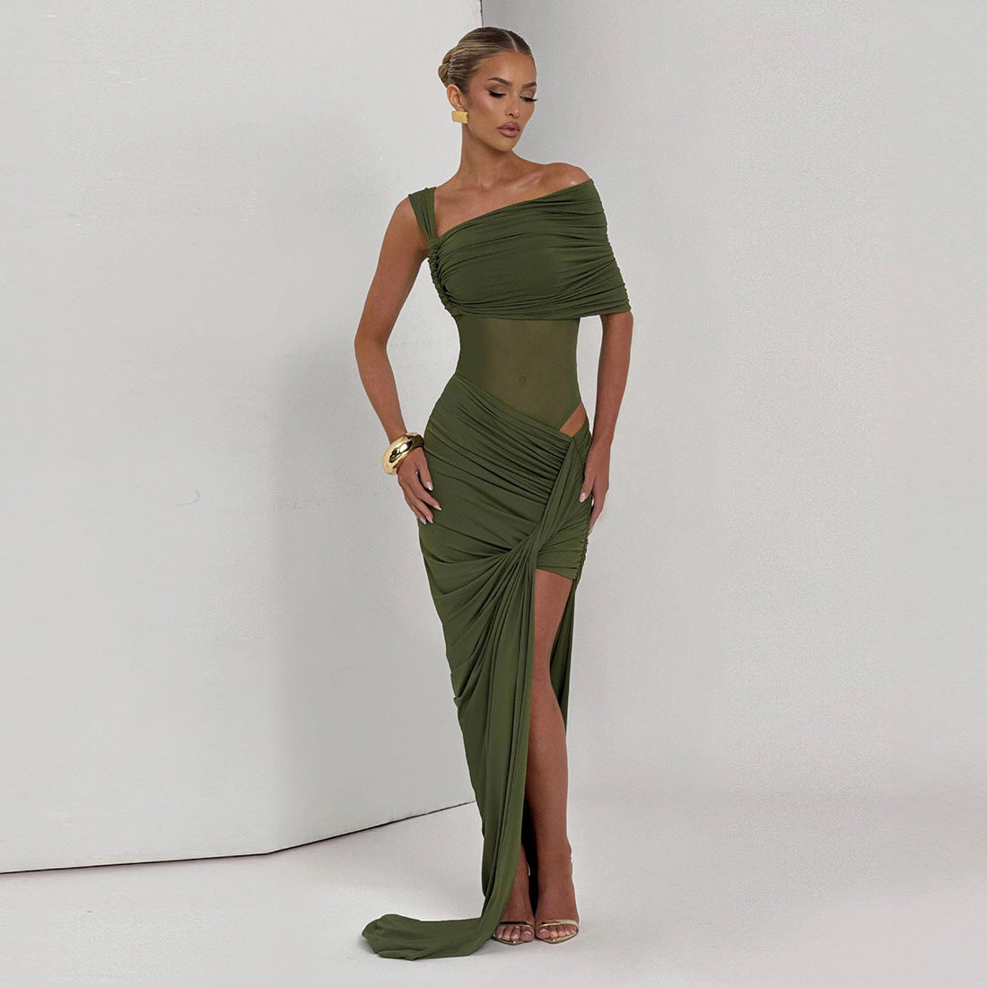 Damen Raffiniertes Maxikleid mit asymmetrischem Design und figurnaher Passform R&B